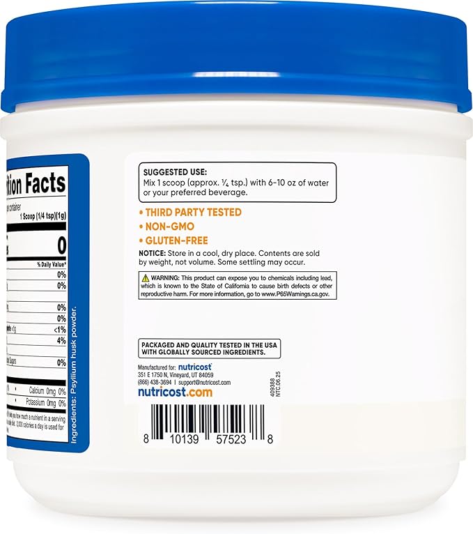 Nutricost Psyllium Husk Powder (1.5 Pounds) - GMO-Free, Gluten-Free