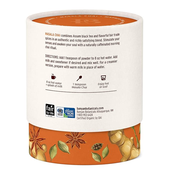 Banyan Botanicals Masala Chai – Organic Tea with Assam Black Tea, L-Theanine & Adaptogenic Herbs – Vegan, Loose Leaf, Fair Trade – 3 oz, 42 Servings