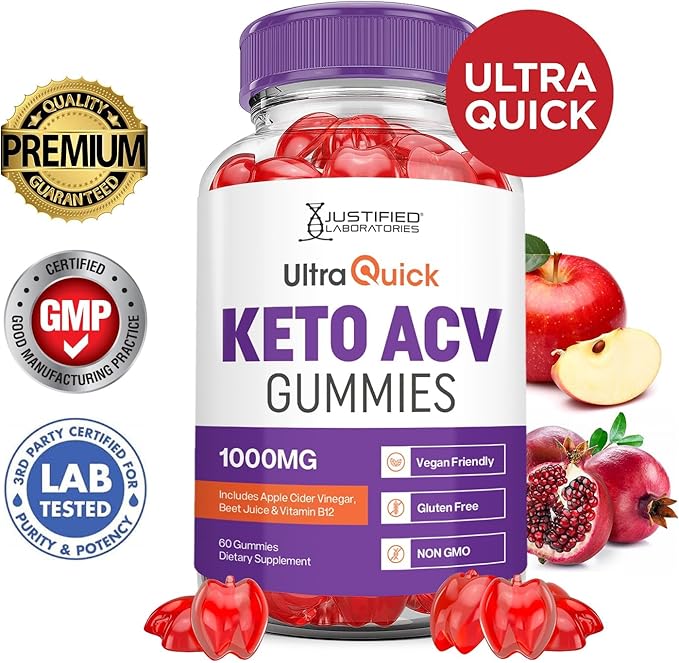 Justified Laboratories (2 Pack Ultra Quick Keto ACV Advanced Formula 1000MG Apple Cider Vinegar Formulated with Pomegranate Beet Juice Powder B12 Vegan Non GMO 120 Gummies