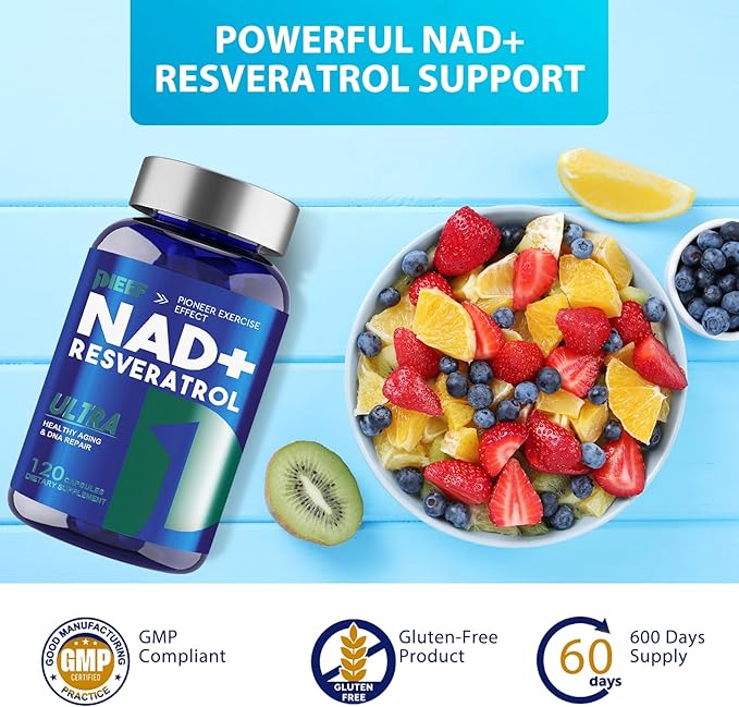 NAD+ Supplement 2000 mg - 120 Capsules, True NAD+ & Resveratrol, NMN Supplement Alternative for Cellular Energy & Repair, Anti-Aging & Antioxidant Support