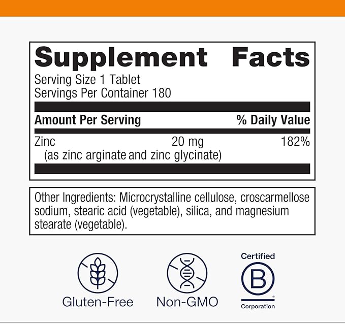 Metagenics Zinc A.G. - Highly Absorbable - for Immune Support, Bone Health & Energy Metabolism* - Non-GMO & Gluten-Free - 180 Tablets