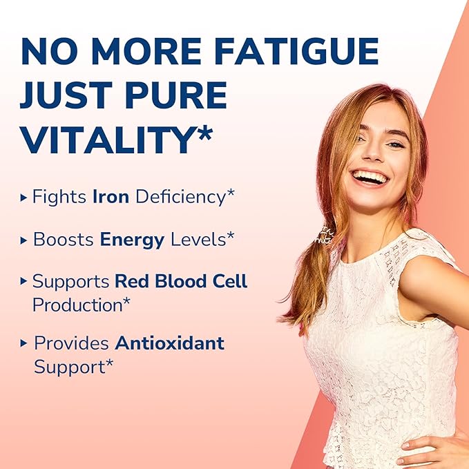 Iron Supplement for Women and Men, Iron Bisglycinate, 65mg Elemental Iron, Non-Constipating, Plus Blood Builder Vitamins C B6 B12 Folate & Beet Root, Energy Support, Blood Health, 60 Caps