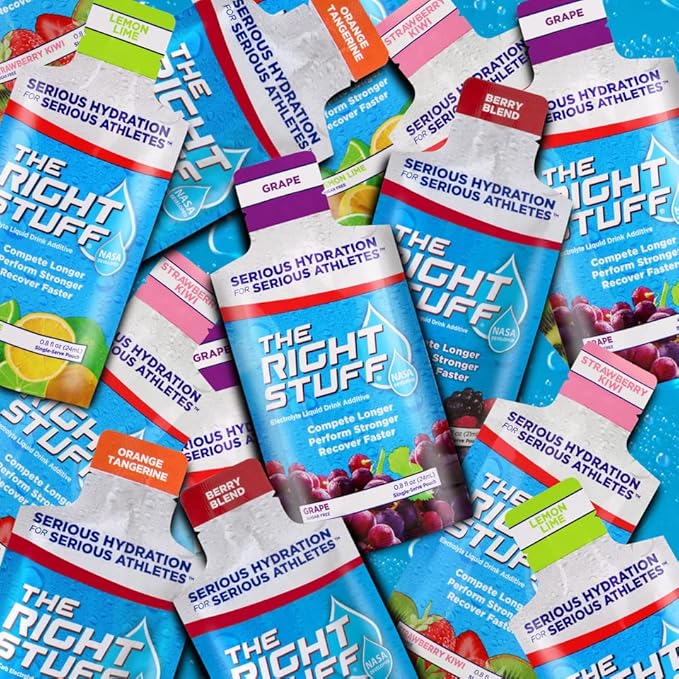 Amazon Special: The Right Stuff electrolyte drink concentrate (60 Pouches) - 20 Pouches each of 3 flavors (Strawberry Lemonade, Grape and Lemon Lime)