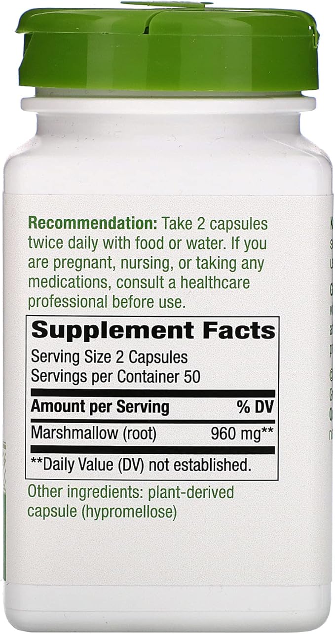 Nature's Way Marshmallow Root - Marshmallow Root Supplement for Traditional Digestive Soothing* - Gluten-Free, Dairy-Free & Vegan - Easy-Swallow Capsules - 100 Capsules (Packaging May Vary)