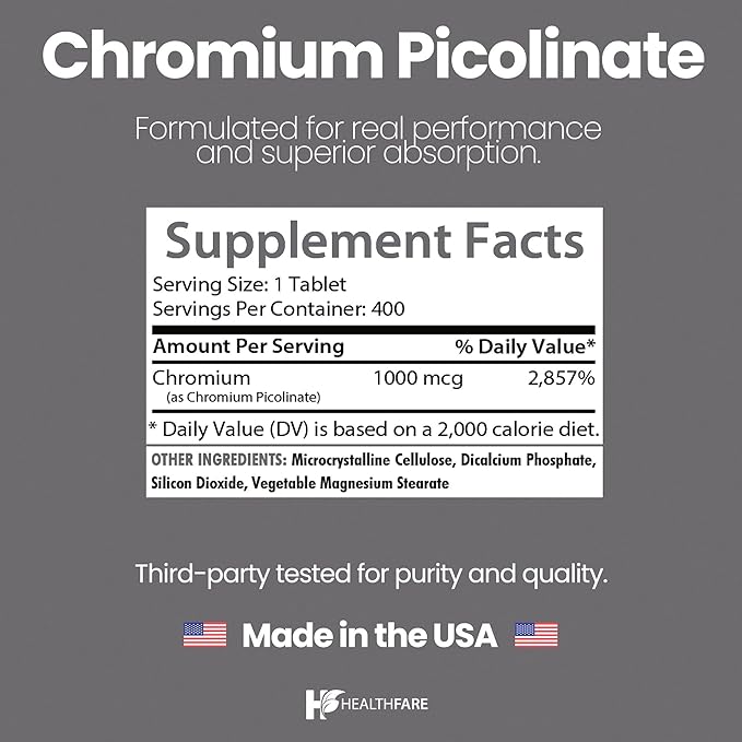 Chromium Picolinate 1000mcg | 400 Tablets | Gluten-Free | Non-GMO | Made in USA