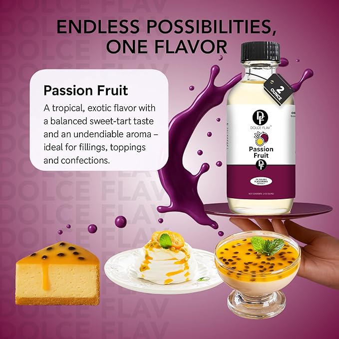 Dolce Foglia Passion Fruit Extract - 2 Ounce Oil-Soluble Multipurpose Flavoring Ideal for Candy Making, Baking, Lip Balm, and Ice Cream - Passion Fruit Concentrate Perfect for Weight Management