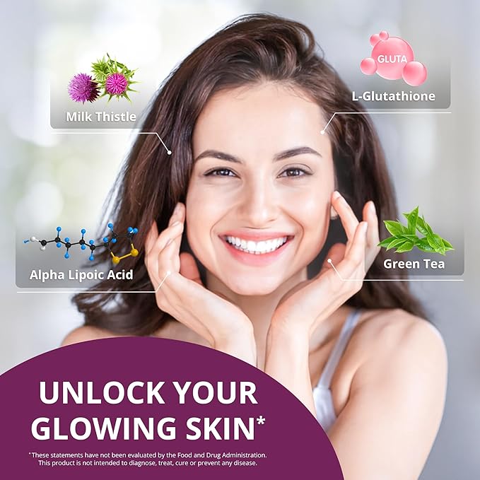 NuBest White - Glutathione 400mg & Milk Thistle Extract - Skin Brightening Supplement - Supports Beautiful and Radiant Skin - Antioxidant & Detoxification - Pack 3