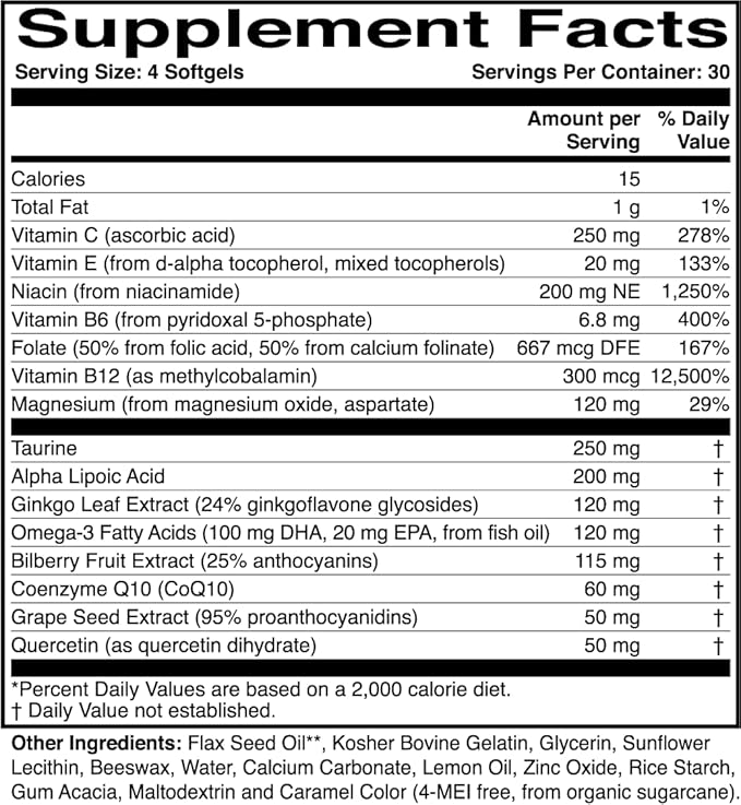 Optic Nerve Formula – Eye Supplement Supporting Nerve Function & Ocular Circulation – Clinically Tested with Omega-3s, B Vitamins, CoQ10, Alpha Lipoic Acid, Ginkgo & Antioxidants – 30-Day Supply