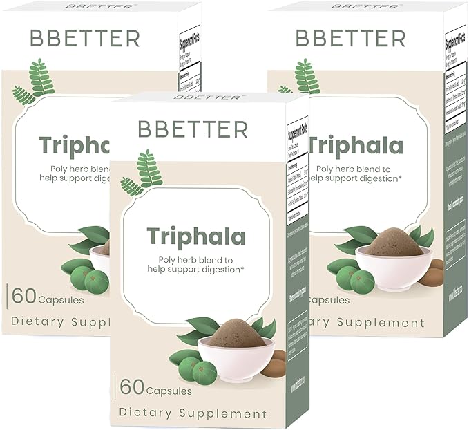 BBETTER Triphala ā Ayurvedic Herbal Supplement with Amla, Haritaki & Bibhitaki for Occasional Constipation & Bloating ā Supports Digestion, Healthy Bowel Function, Colon Cleanse & Detox -180 Capsules