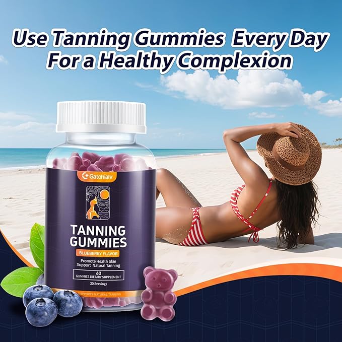 Tanning Gummies - Self Tan Bronzing Supplement that Work Without Sun - No Sugar Vegan with Astaxanthin Lycopene Beta Carotene and Vitamins-60 Count