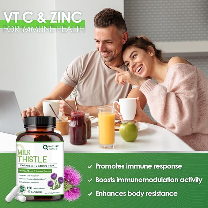 NATURE TARGET Milk Thistle Supplement for Liver Cleanse Detox & Repair, Support Supplement with 350mg of 30:1 Milk Thistle Extract Equivalent to 10500mg, 120 Veggie Capsules(60 Days Supply)