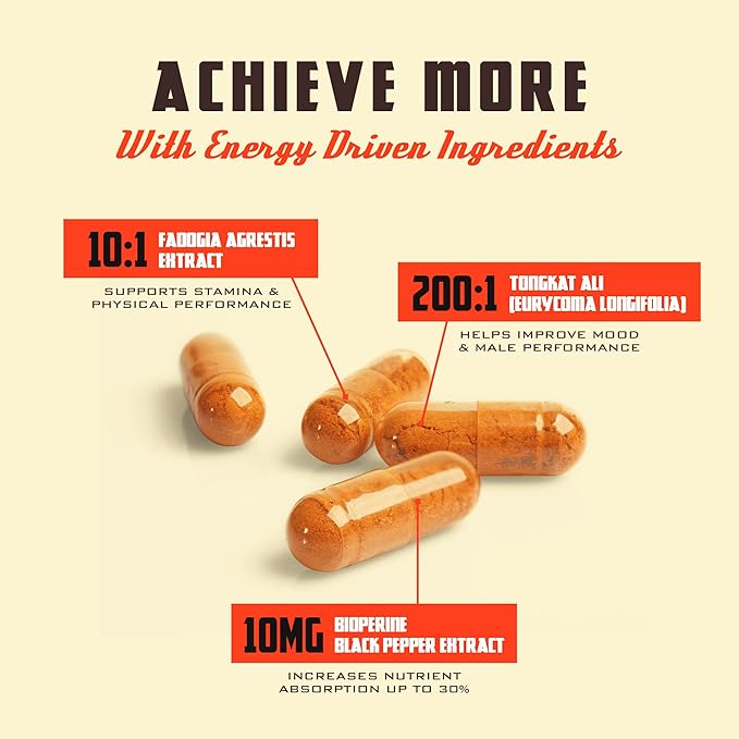 Old School Labs Testosterone Supplement for Men – Fadogia Agrestis 1500mg Max Potency + Tongkat Ali & BioPerine® – Muscle Growth, Recovery, Drive & Stamina – 120 Caps, 40 Servings