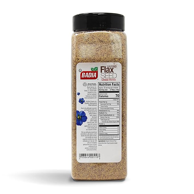 Badia Organic Ground Flax Seed, 16 oz - Superfood High in Fiber & Omega-3, Certified Organic, Non-GMO, Baking, Smoothies & Cooking