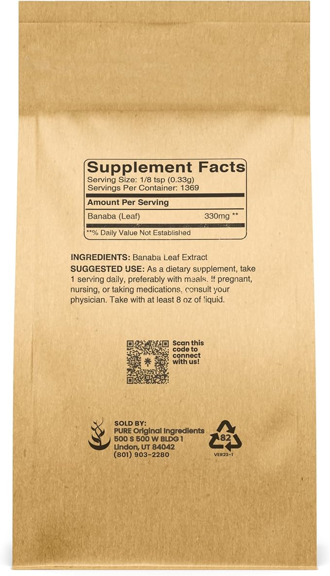 PURE ORIGINAL INGREDIENTS Banaba Leaf Powder (1 lb) Always Pure, No Fillers or Additives, Non GMO