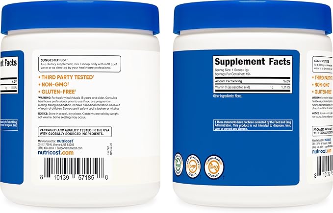 Nutricost Pure Ascorbic Acid Powder (Vitamin C) 1LB