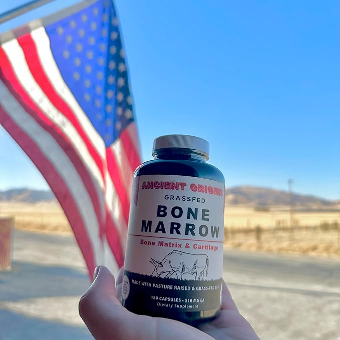 Grass Fed Bone Marrow Supplement, 3060mg, Skin, Oral Health, and Joint Support Supplement, Promotes Whole-Body Wellness, Non GMO Whole Bone Extract, 180 Capsules