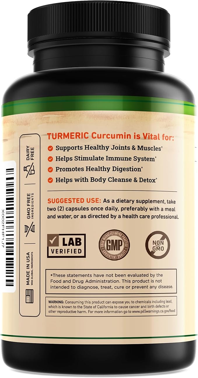 Nature's Base Turmeric and Ginger Supplement - with Curcumin, Apple Cider Vinegar & BioPerine Black Pepper Extract - 95% Curcuminoids - 60 Capsules