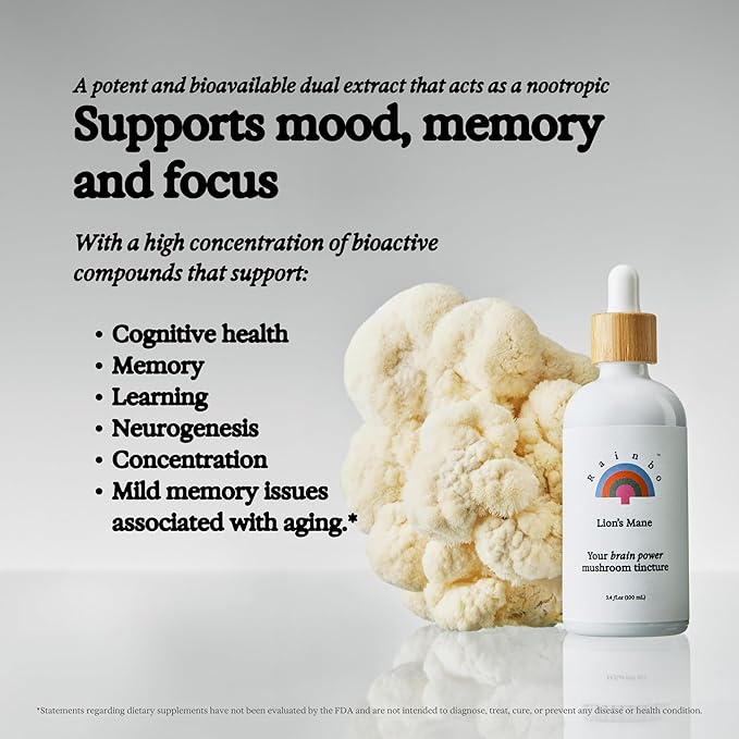 Lion's Mane Mushroom Tincture - Dual Extract Mushroom Supplement - Brain Support, Focus, Memory, Liquid Lion's Mane Supplement, Vegan, Non GMO, 3.4 fl oz