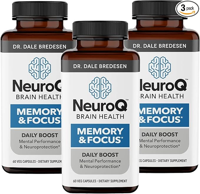 NeuroQ Memory & Focus - Boosts Cognitive Performance & Brain Function - Neuroprotective Formula by Dr. Dale Bredesen - Gotu Kola Ginkgo Phosphatidylserine & Propolis - 60 Capsules (Pack of 3)