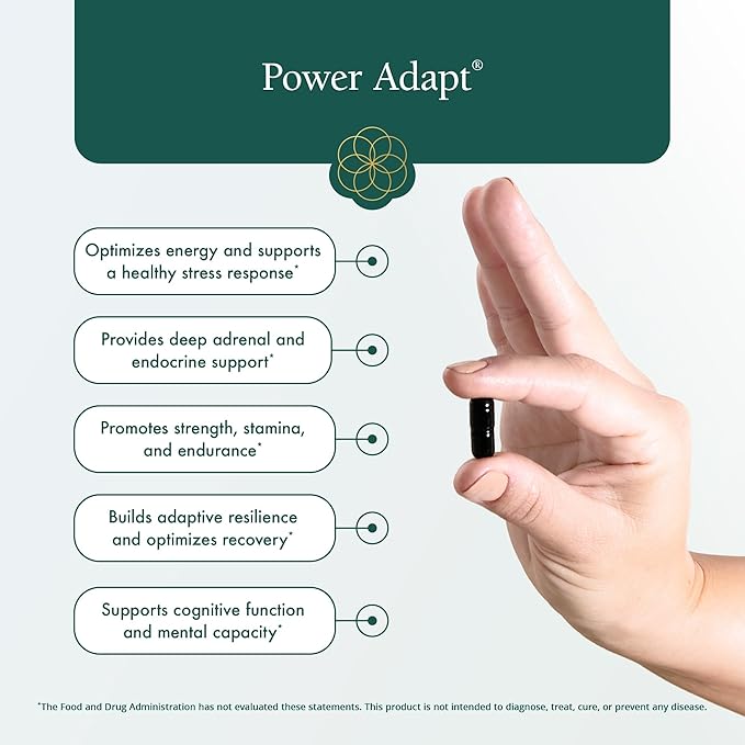 Natura Health Products Power Adapt Supplement - Deep Adrenal and Endocrine Support - Featuring Ashwagandha, Ginseng, Rhodiola Rosea Root Ext. and Cordyceps (60 Capsules)