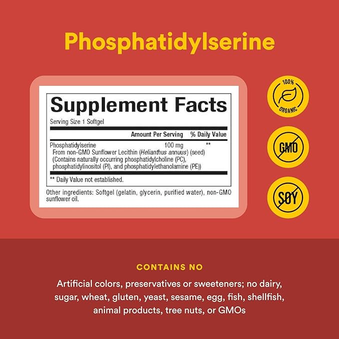 Natural Factors, Phosphatidylserine, Support for Memory, Concentration and Brain Functions, Soy and Gluten Free, 120 Softgels