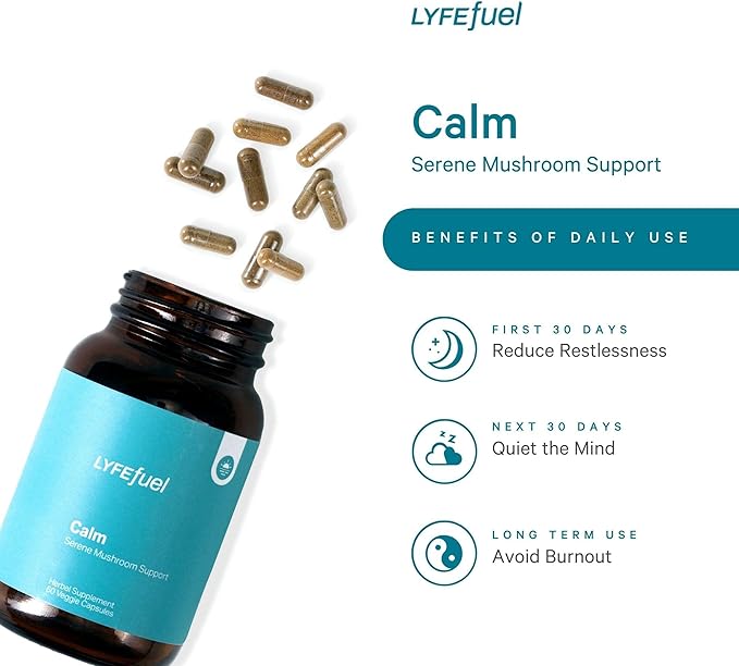 LyfeFuel Adaptogen Blend for Relaxation & Mood Support - Serene Whole Food & Organic Herb Complex to Calm Mind & Body | Lion’s Mane, Chaga, Kava, Lavender | 60 Vegan Capsules