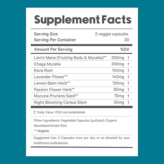 LyfeFuel Adaptogen Blend for Relaxation & Mood Support - Serene Whole Food & Organic Herb Complex to Calm Mind & Body | Lion’s Mane, Chaga, Kava, Lavender | 60 Vegan Capsules