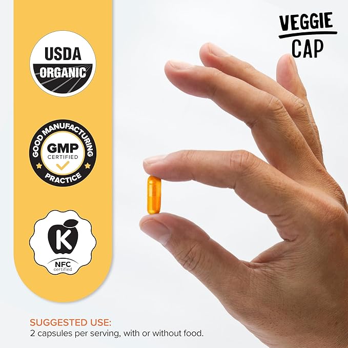 USDA Organic Carrot Powder Capsules (120), Grown in USA, Eye Support, Beta Carotene, Vitamin A, Carotenoids, Antioxidants,106°F Max, Vegan, Kosher-2 Months Supply