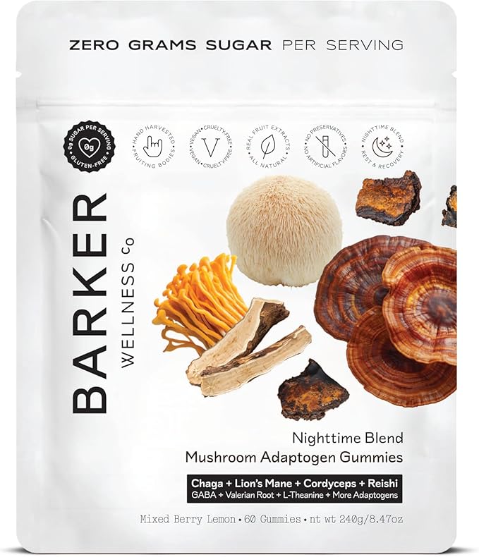 Barker Wellness Daytime & Nighttime Mushroom Gummies Bundle - Sugar-Free, Vegan with Reishi, Lion's Mane, Cordyceps - Focus, Energy, Relaxation & Sleep Support - 120 Count