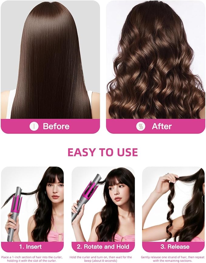 Automatic Rotating Curling Iron,1 1/4 Hair Curler with 3 Temperatures, 10S Fast Heating, 2-Way Rotation, 30 Min Auto Shut-Off, 500 Million Ionic, Anti-Scald-Tangle for Hair Styling