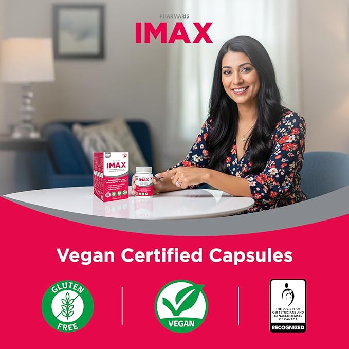 IMAX 150 mg Iron Supplement, 250 mg VIT C, 1000 mcg VIT B12, 30 Capsules, Treatment for Iron Deficiency Anemia, Once Daily Dosing