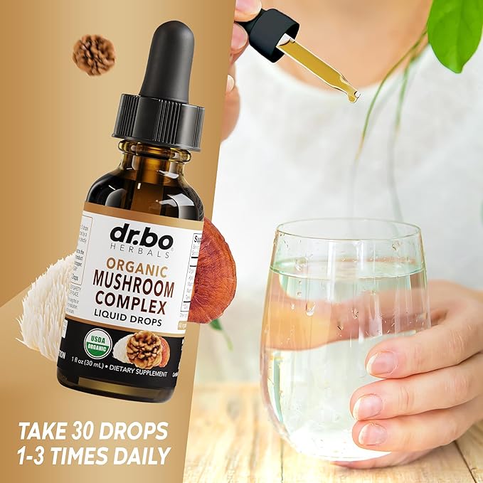 Organic Lions Mane Mushroom Complex - Mushroom Supplement Liquid Drops Tincture for Focus, Fog, Brain Health Supplements - Vegan, Herbal Organic Lion's Mane Mushrooms, Reishi, Turkey Tail Extract 1oz