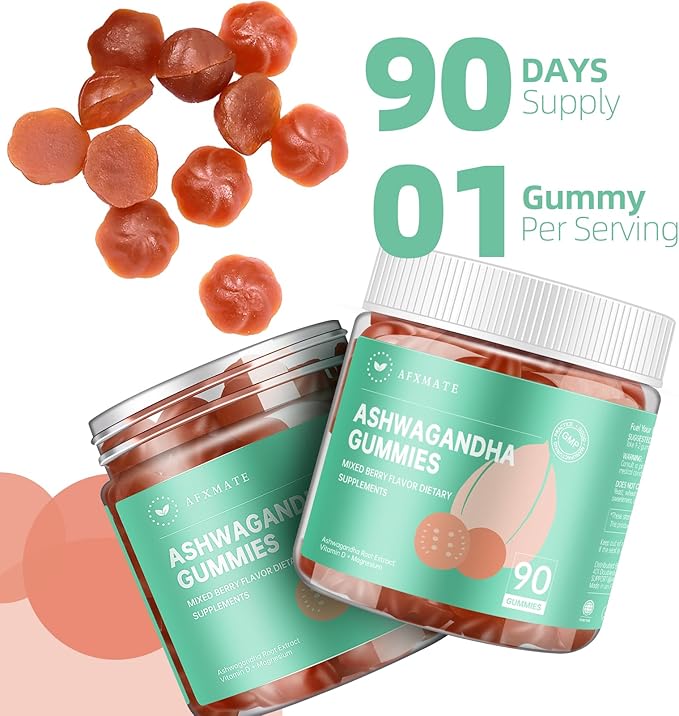 AFXMATE Ashwagandha Gummies for Women Sugar Free, Ashwagandha Supplement Gummy with Magnesium Vegan (90 Counts)