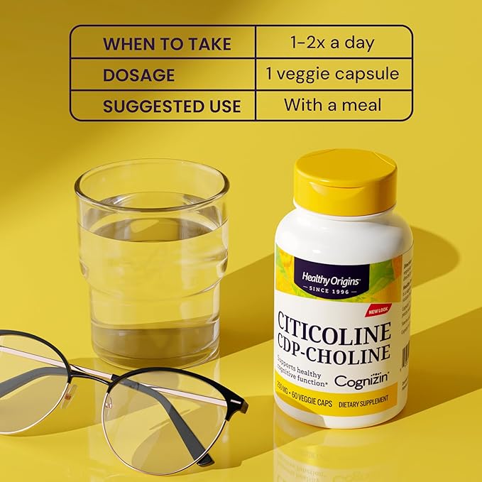 Healthy Origins Cognizin (Citicoline), 250 mg - Brain Supplement for Memory with Citicoline CDP Choline - Non-GMO, Vegan & Gluten-Free Supplement - 30 Veggie Capsules