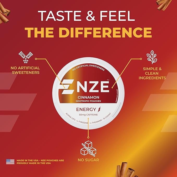 NZE Caffeine Nootropic Pouches (Variety Pack) - Energy Pouches with 50mg Caffeine, Alpha GPC, L-Tyrosine & L-Theanine with No Sugar or Artificial Sweeteners - 15 Nicotine Free Pouches Per Can - 5 Pack