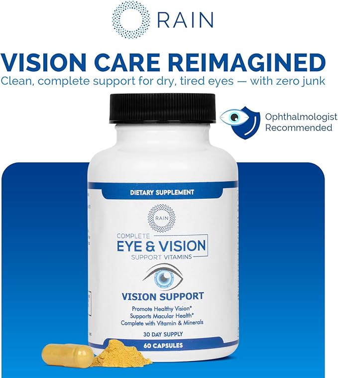 Rain Eye Vitamins & Vision Supplements for Adults – Eye Comfort and Vision Support – Lutein and Zeaxanthin Eye Supplements for Macular Health – 60 Veggie Capsules