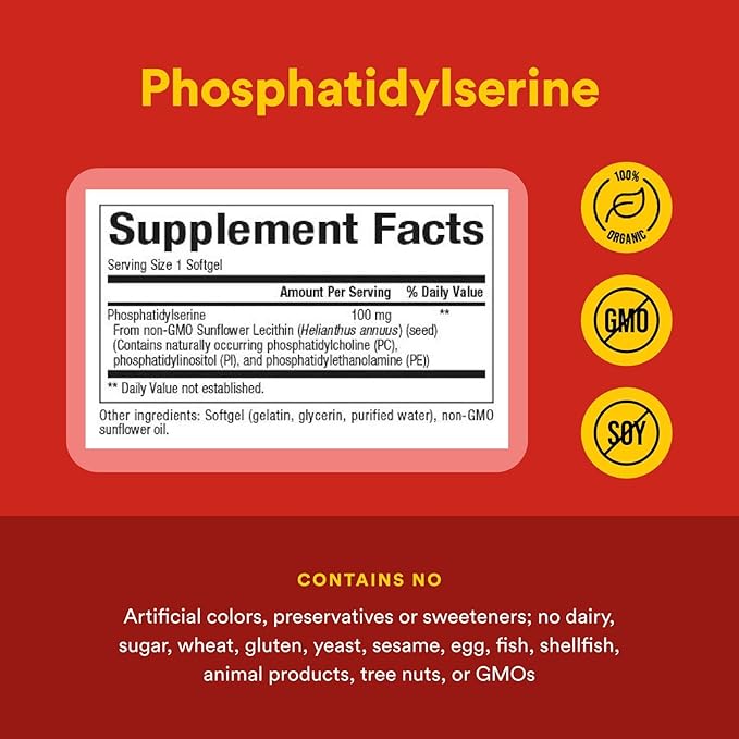 Natural Factors, Phosphatidylserine, Support for Memory, Concentration and Brain Functions, Soy and Gluten Free, 30 Softgels