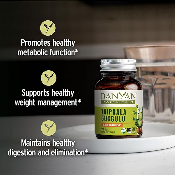 Banyan Botanicals Triphala Guggulu – Organic Triphala Supplement with Guggulu Resin – Herbal Detox Supplement for Supporting Healthy Digestion* – 90 Tablets – Non-GMO Sustainably Sourced Vegan