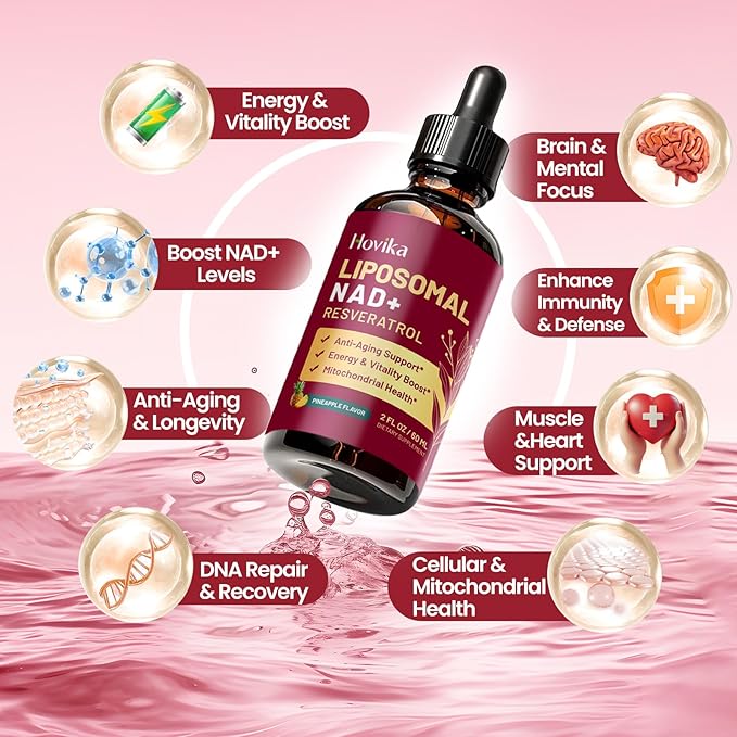 2 Pack Liposomal NAD Supplement - 1200mg NAD+ Liquid Drops for Women & Men with Resveratrol, Black Pepper Extract - Support Anti-Aging, Brain & Cellular Mitochondrial Health - Pineapple Flavor