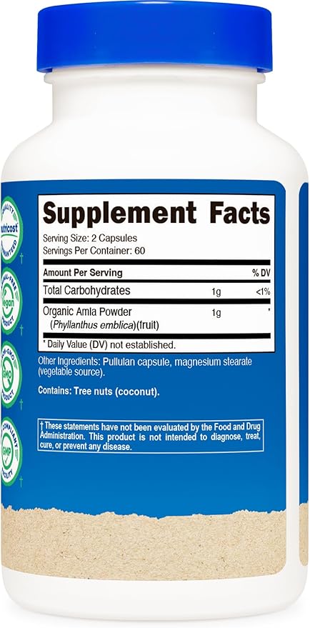 Nutricost Amla 1000mg, 120 Vegetarian Capsules - CCOF Certified Made with Organic, Non-GMO, Gluten Free, 60 Servings