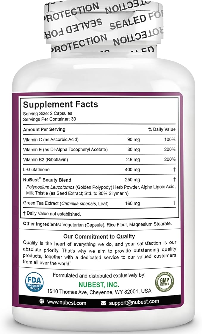 NuBest White - Glutathione 400mg & Milk Thistle Extract - Skin Brightening Supplement - Supports Beautiful and Radiant Skin - Antioxidant & Detoxification - 2 Pack | 2 Months Supply