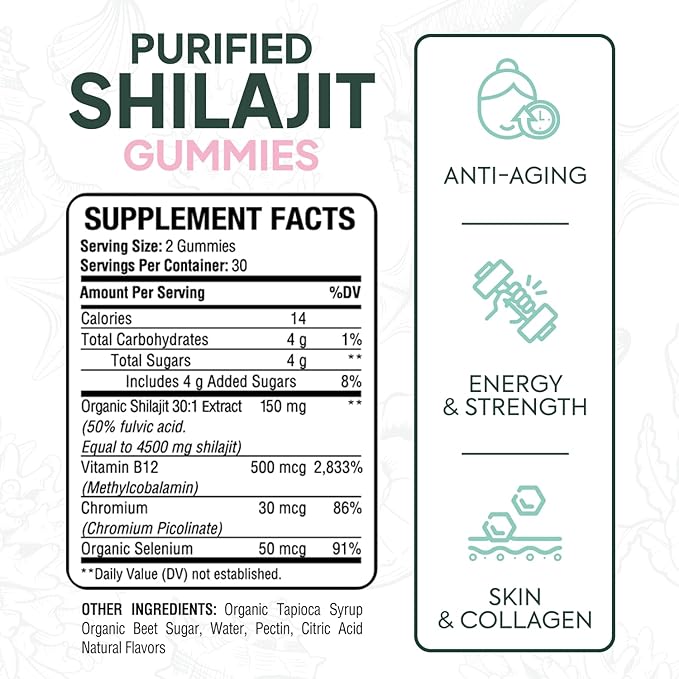 Shilajit for Men and Women - Shilajit Supplement with Vitamin B12, Chromium and Selenium for Age-Defying, Energy, Hormone Support - Pumpkin Cocoa Flavor - 60 Gummies