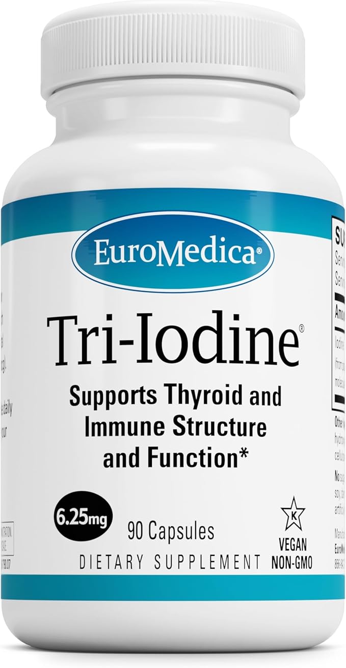 EuroMedica Tri-Iodine, 6.25mg, 90 Capsules - Potassium Iodide, Sodium Iodide & Molecular Iodine - Supports Healthy Thyroid & Immune Function - 90 Servings