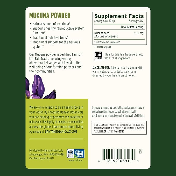 Banyan Botanicals Kapikacchu Powder, 1 Pound - USDA Organic - Mucuna pruriens - Natural Source of L-dopa*