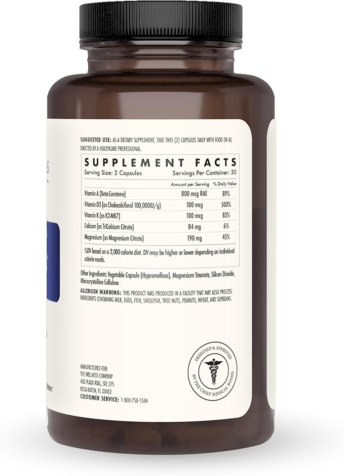 The Wellness Company Strong Bones | 60 Capsules (1-Month Supply) | Made with Key Minerals to Help Build Bone Strength | Non-GMO, Vegan, Gluten Free | for Supporting Bone Strength and Health