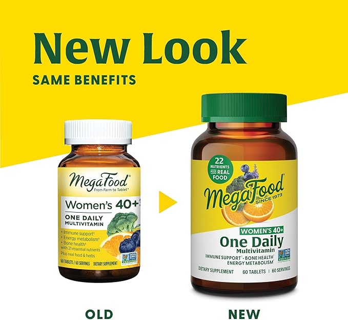MegaFood Women's 40+ One Daily Multivitamin for Women - with Vitamin B12, B6, C, D, Zinc & Iron – Plus Real Food - Immune Support - Bone Health - Non-GMO - Vegetarian - 30 Tabs