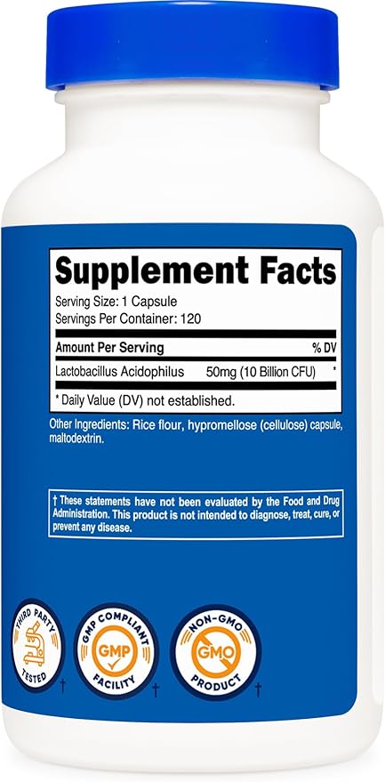 Nutricost Lactobacillus Acidophilus 10 Billion CFU, 120 Vegetarian Capsules