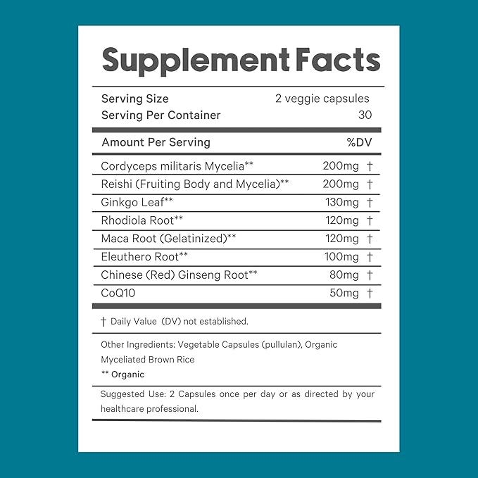 LyfeFuel Adaptogen Blend for Natural Energy & Vitality | Mushroom Supplement & Organic Herb Complex to Boost Stamina, Reduce Fatigue | Maca, Cordyceps, Reishi, Ginkgo, Rhodiola | 60 Vegan Capsules