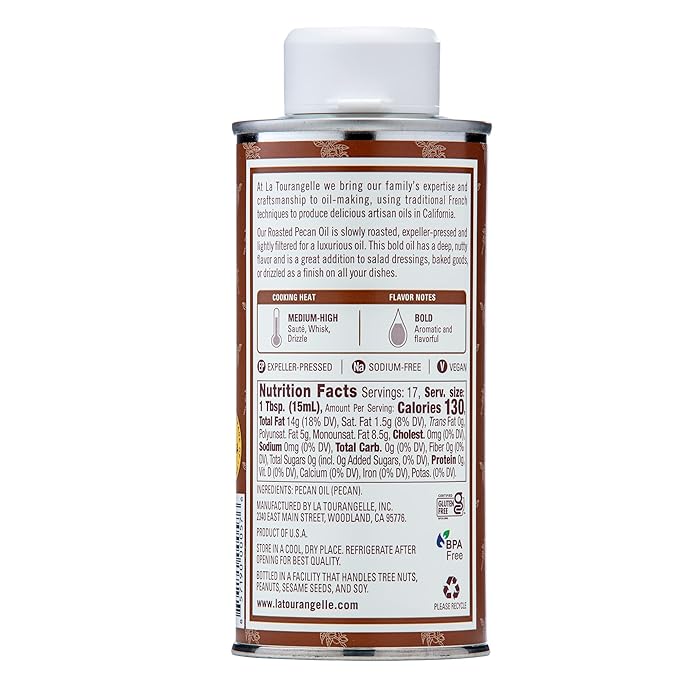 La Tourangelle Roasted Pecan Oil for Cooking, Baking, Butter Substitute, Pasta, Vinaigrettes, Stir Fry, 8.45 Fl Oz
