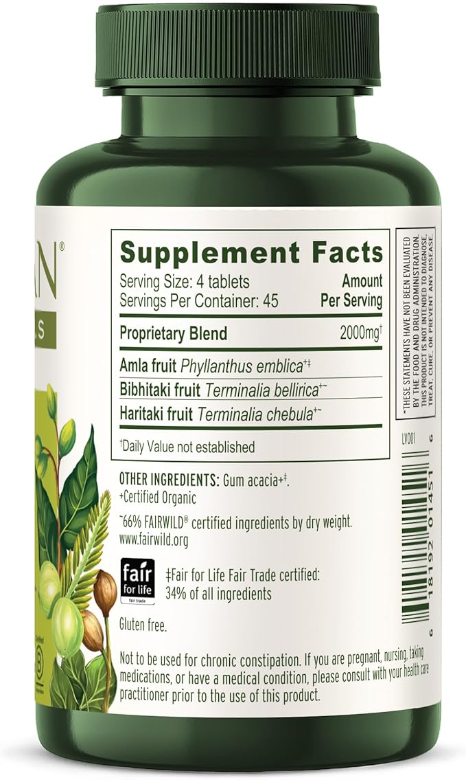 Banyan Botanicals Triphala Tablets - Organic Triphala with Amla, Haritaki & Bibhitaki – for Digestion, Elimination & Healthy Gut Microbiome* – 180 Tablets – Non-GMO Sustainably Sourced Vegan